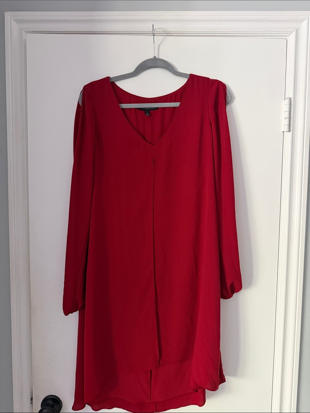 Dark Red V-Neck Long Sleeve Shift Dress